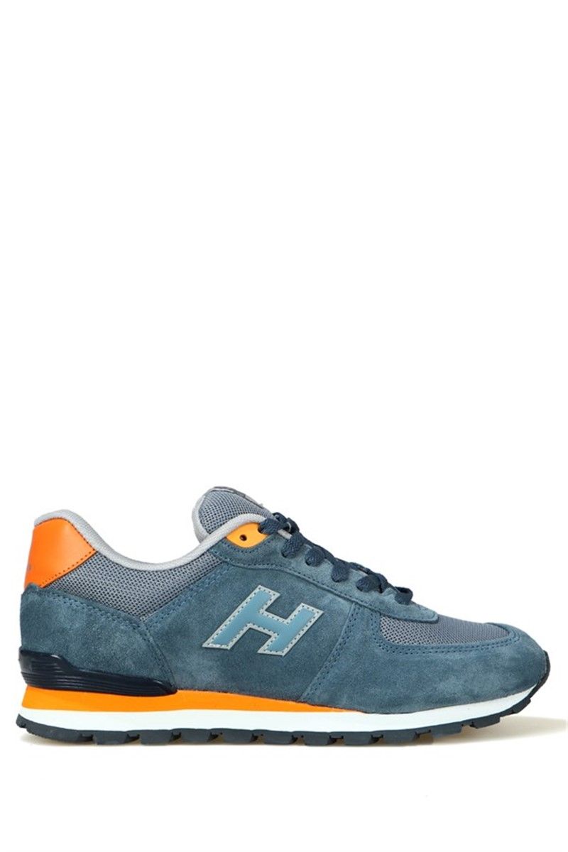 Hammer Jack Men's Genuine Leather Sports Shoes - Blue with Orange #368503
