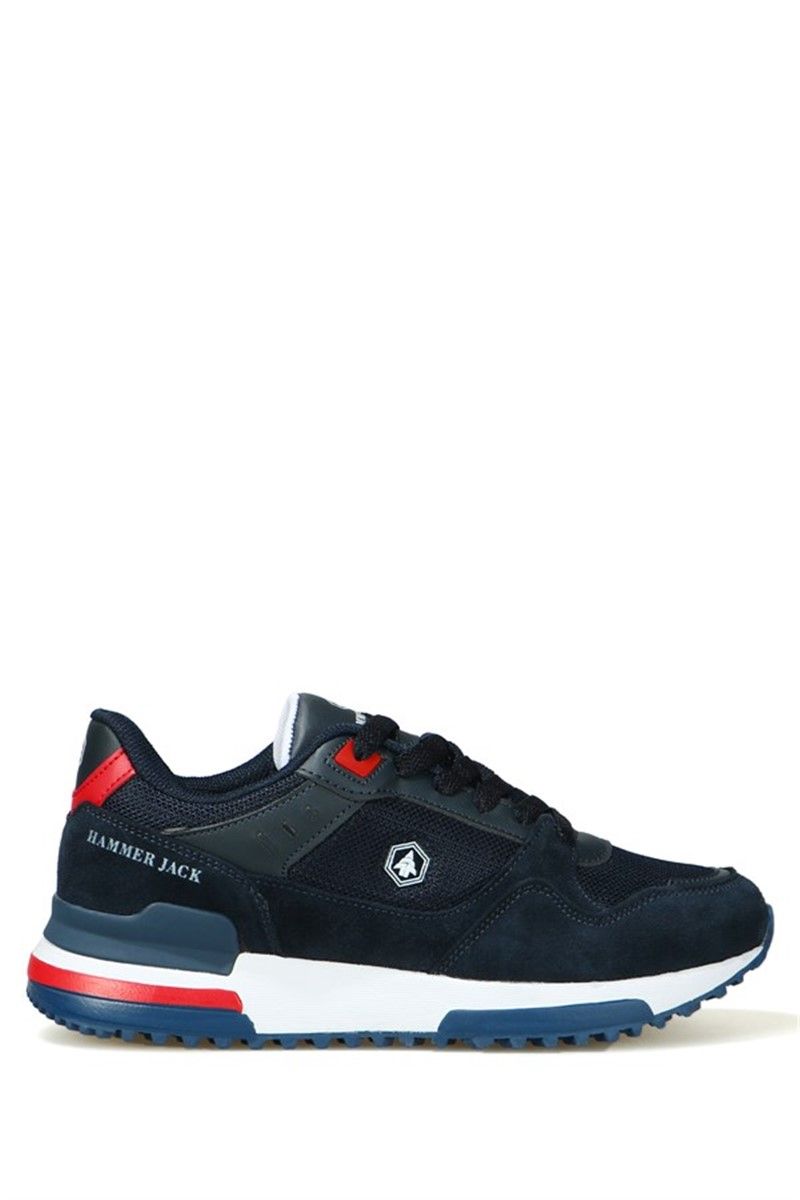 Hammer Jack Women's Genuine Leather Sports Shoes - Navy Blue with Red #368734