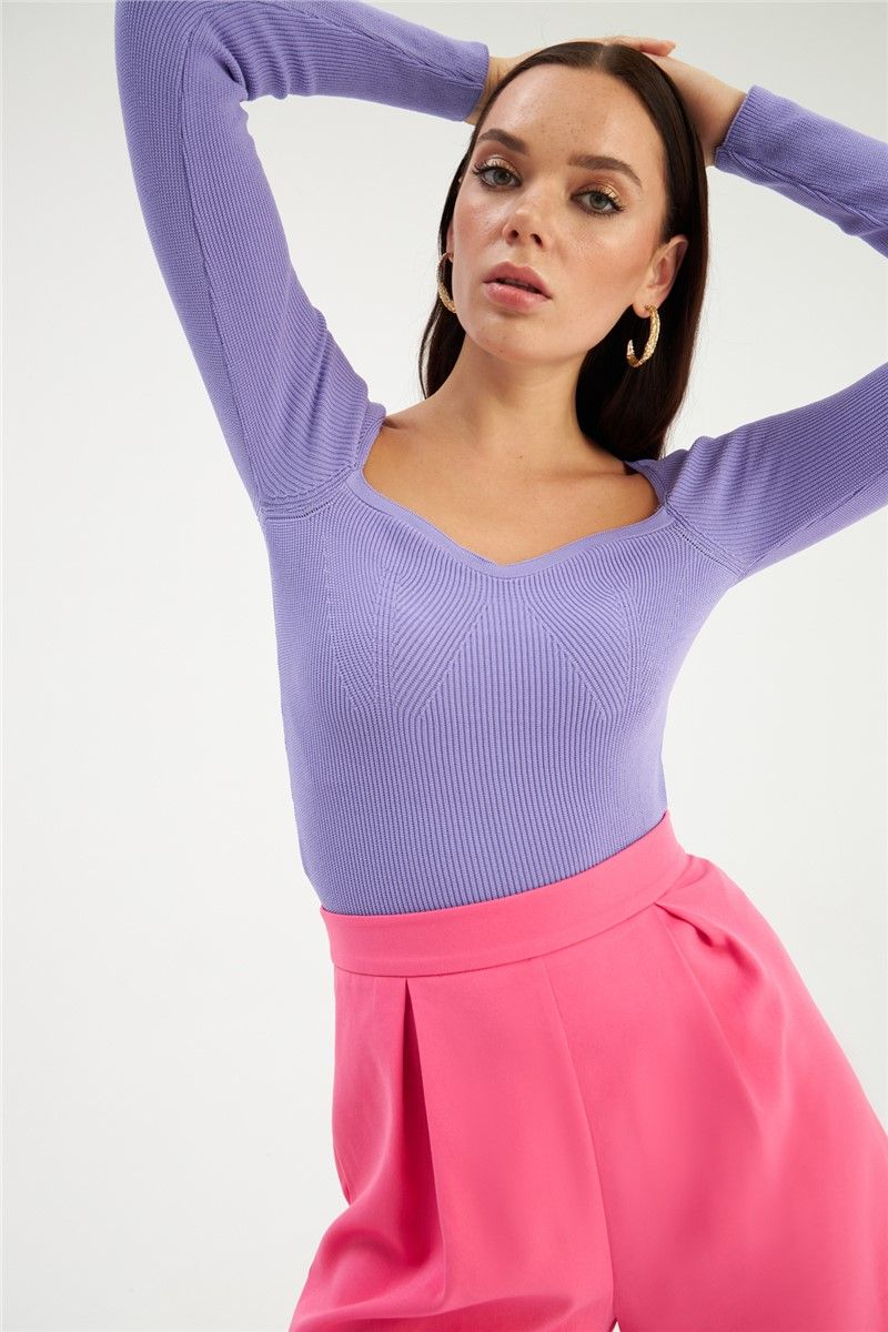 Women's Knitted Blouse - Light Purple #361872