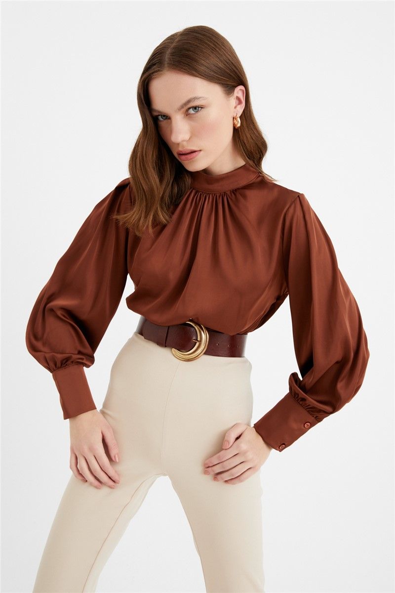 Euromart - Women's satin blouse - Brown #328106
