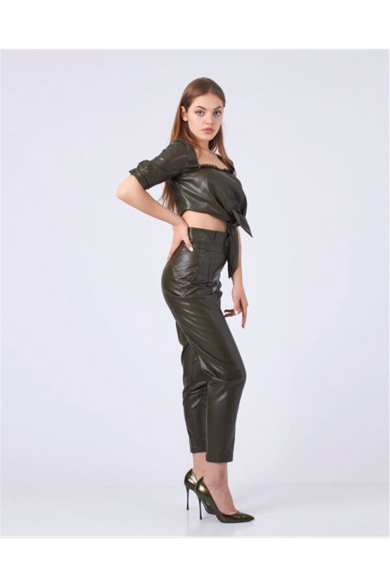 Women's leather pants - Khaki BSKL02004L