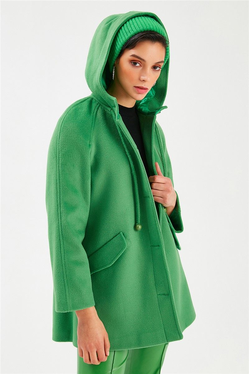 Cappotto donna con cappuccio - Verde #364527