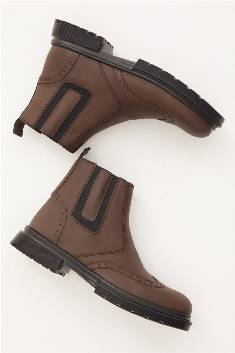 Buty męskie z gumkami po bokach - Brązowe #399987