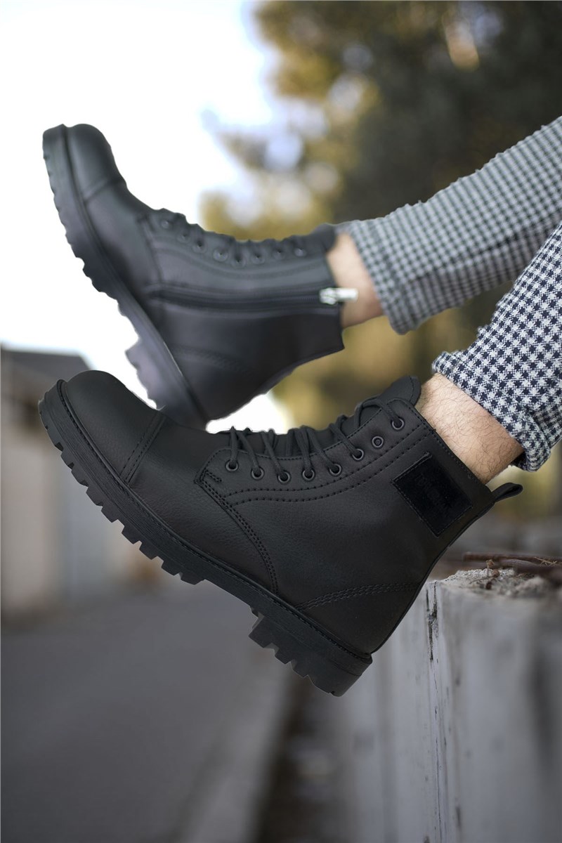 Férfi cipzáras fűzős csizma - fekete #402597