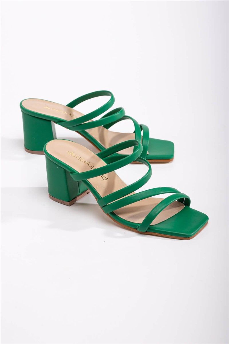 Pantofole con tacco da donna - Verde #370802