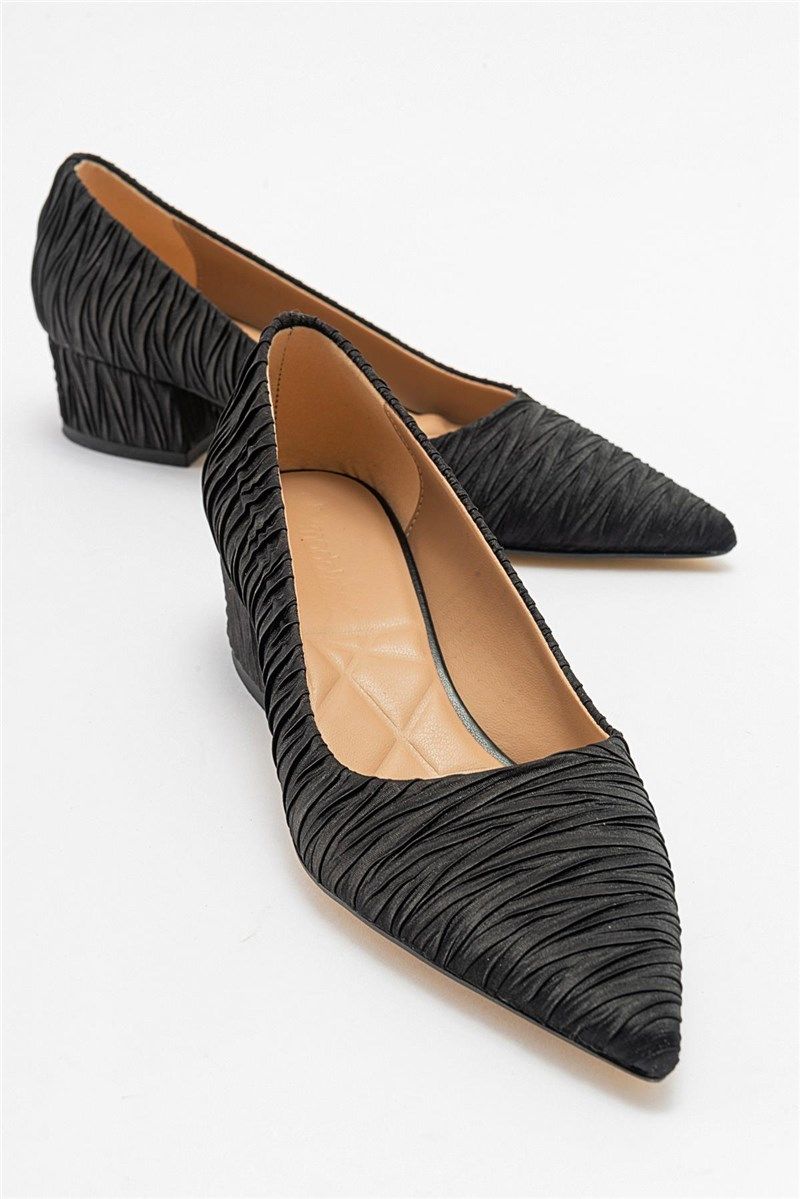 Women's Satin Heeled Shoes - Black #407012