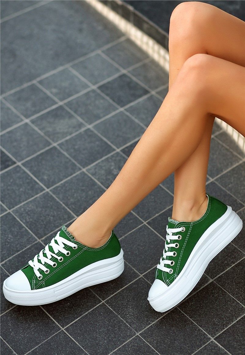 Women's Lace Up Sports Shoes - Green #366562
