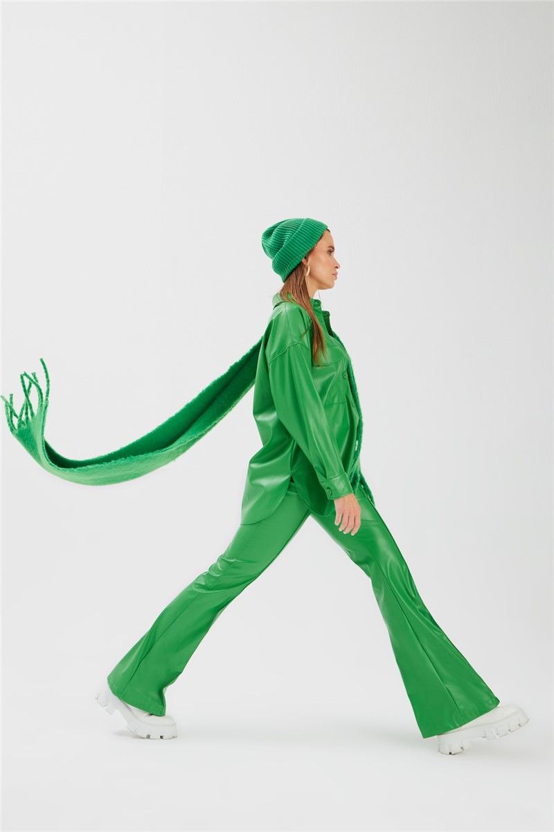 Women's Leather Pants - Green #363465