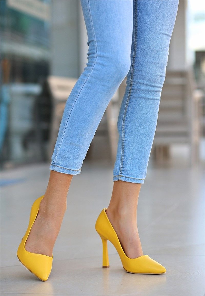 Women's Elegant Heeled Shoes - Yellow #366904