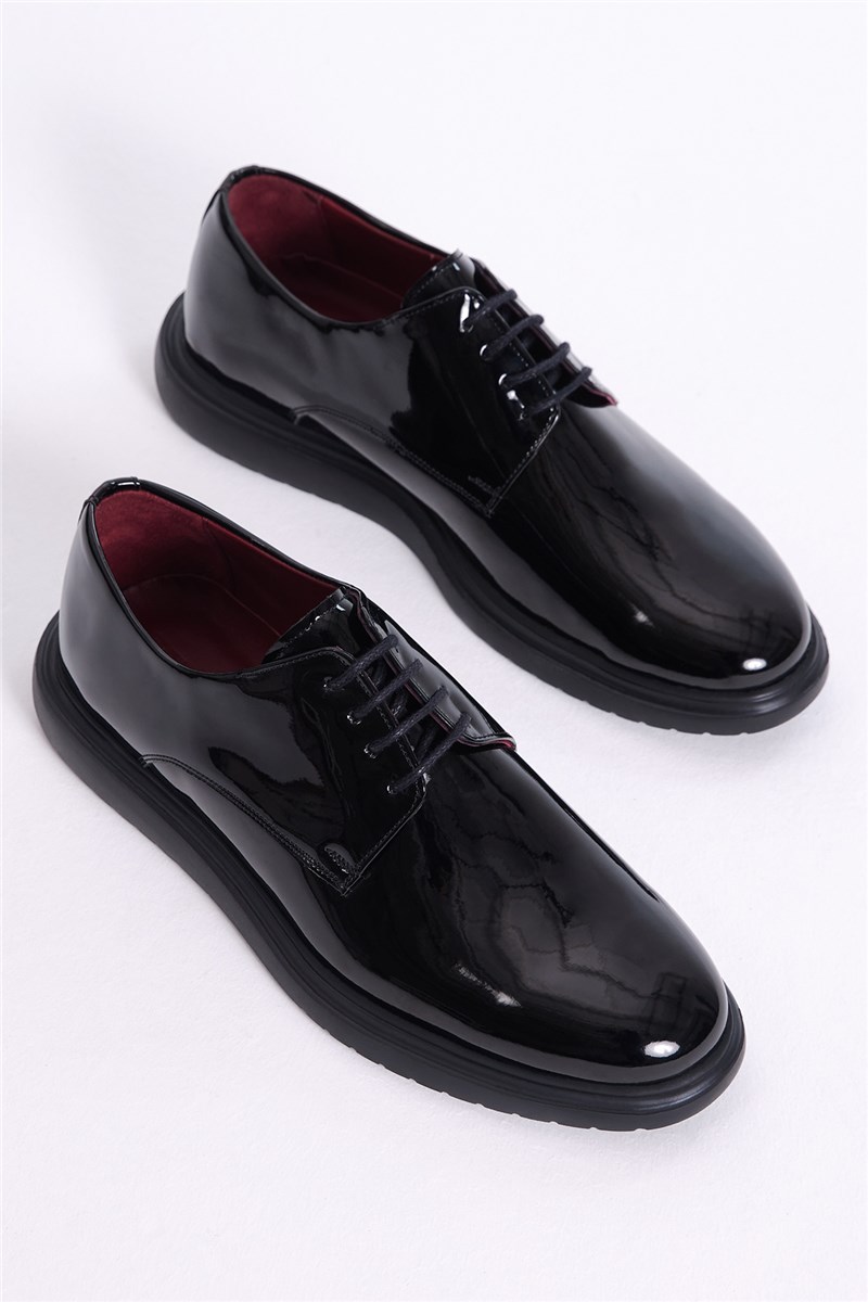 Férfi valódi bőr lakkcipő - fekete #401283