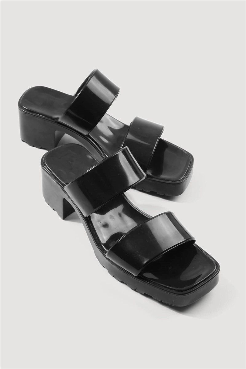 Women's heeled slippers - Black #332234
