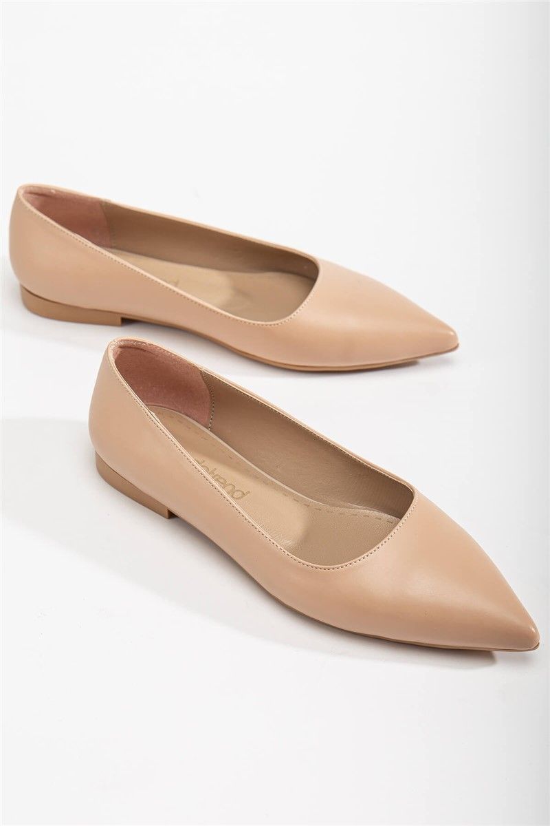 Women's Leather Ballerina Shoes - Beige #365888