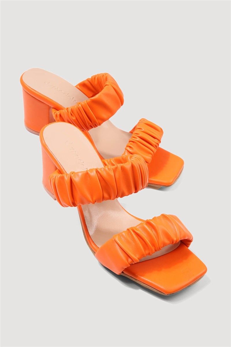 Pantofole con tacco da donna - Arancione #332262