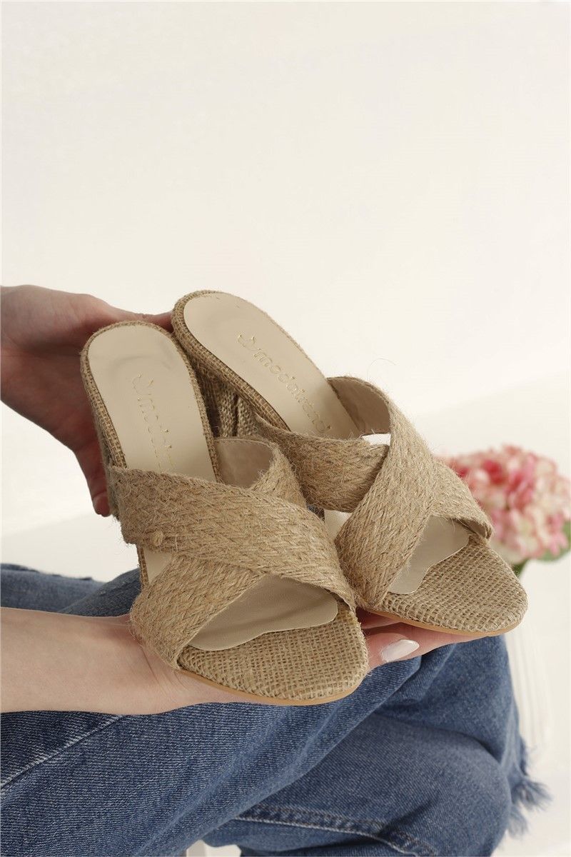 Women's slippers with heel - Beige #327922