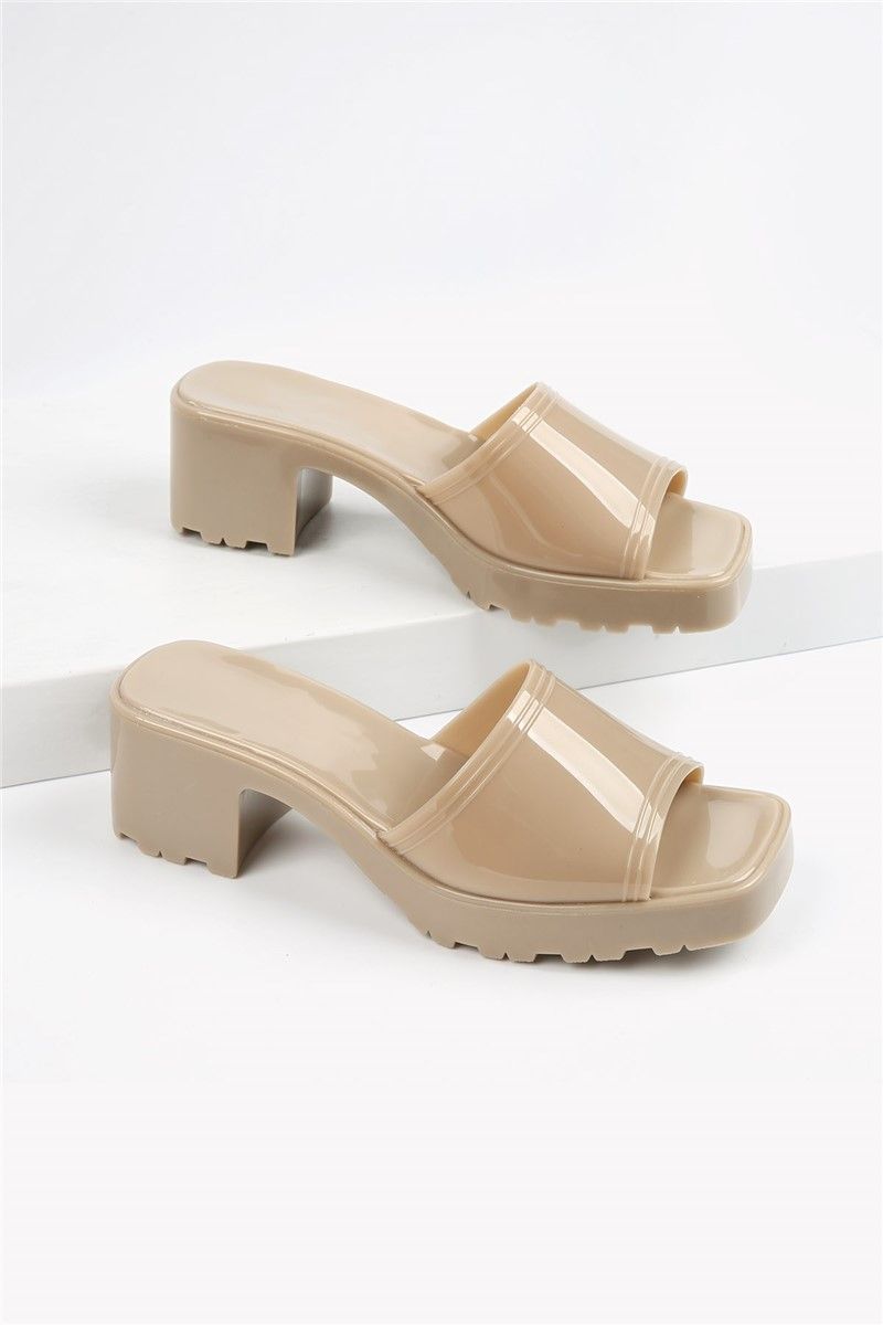 Women's slippers with heel - Beige #328913