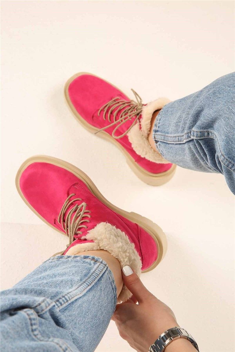 Women's suede boots with astrakhan - Coral # 321892