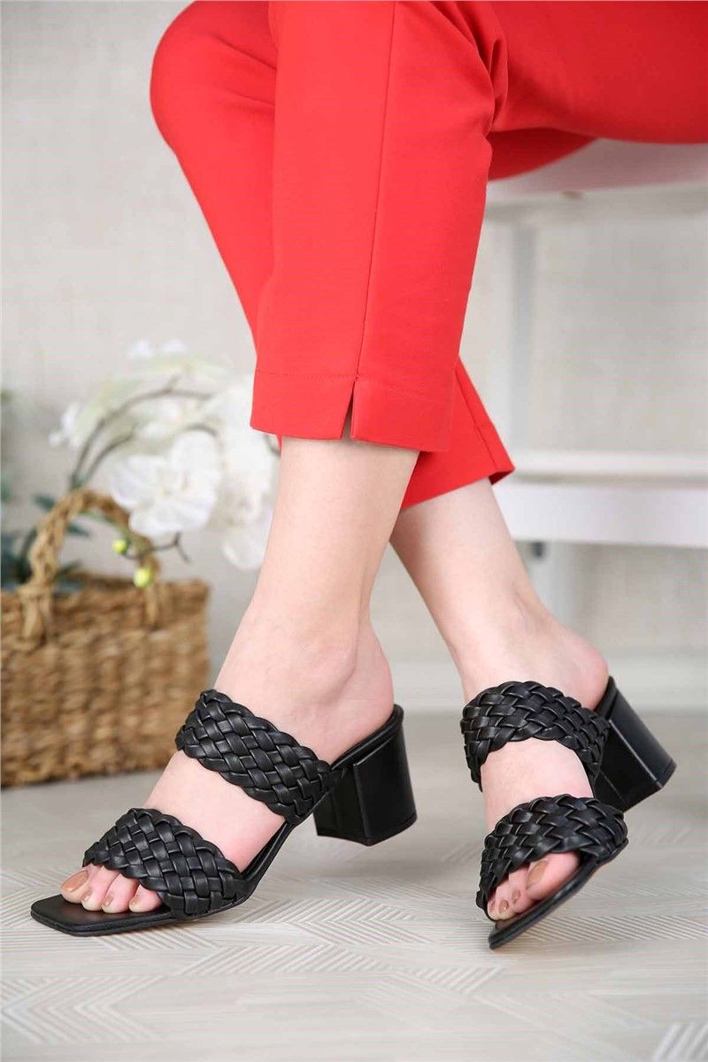 Women's slippers with heel - Black 304286
