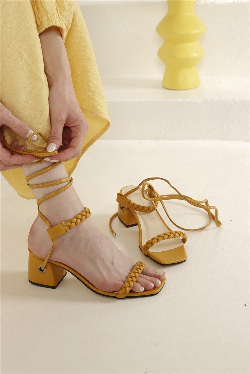 Women's sandals with ties - Mustard #327886