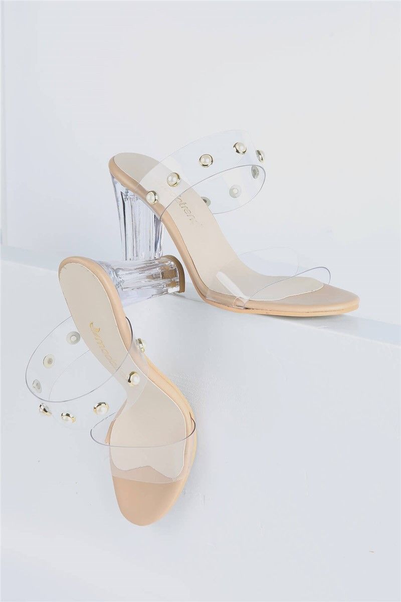Women's slippers with heel - Beige #328576