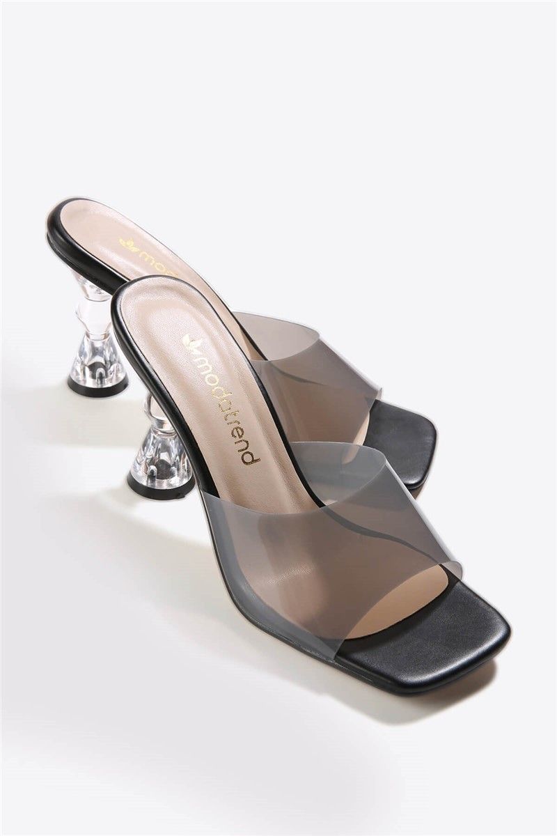 Women's slippers with heel - Black #333159