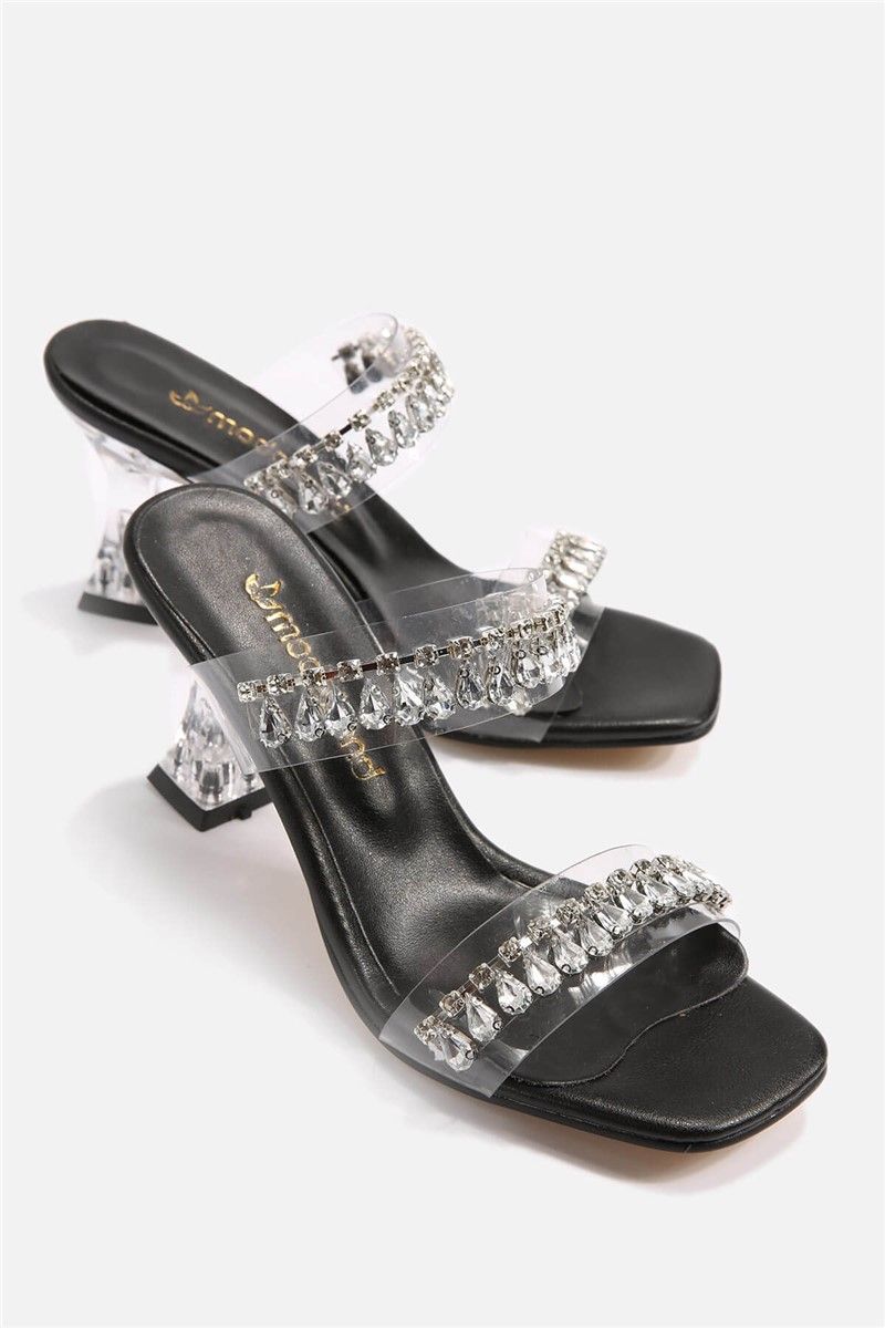 Women's heeled slippers - Black #329716