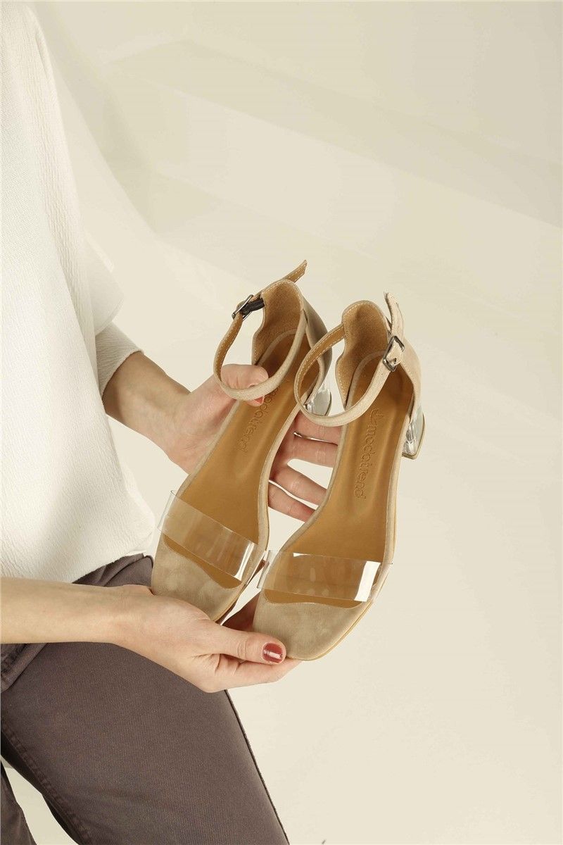 Women's sandals with heel - Beige #326638