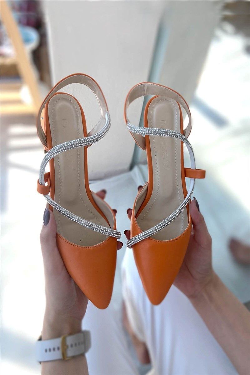 Women's Casual Heeled Shoes - Orange #358746