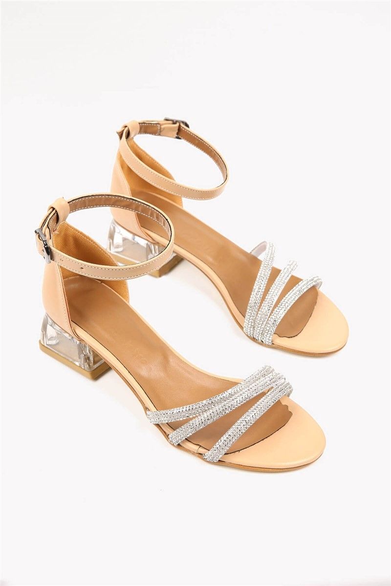 Women's sandals with heel - Beige #328587