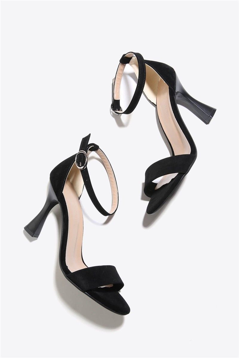 Women's Suede High Heel Sandals - Black #333176