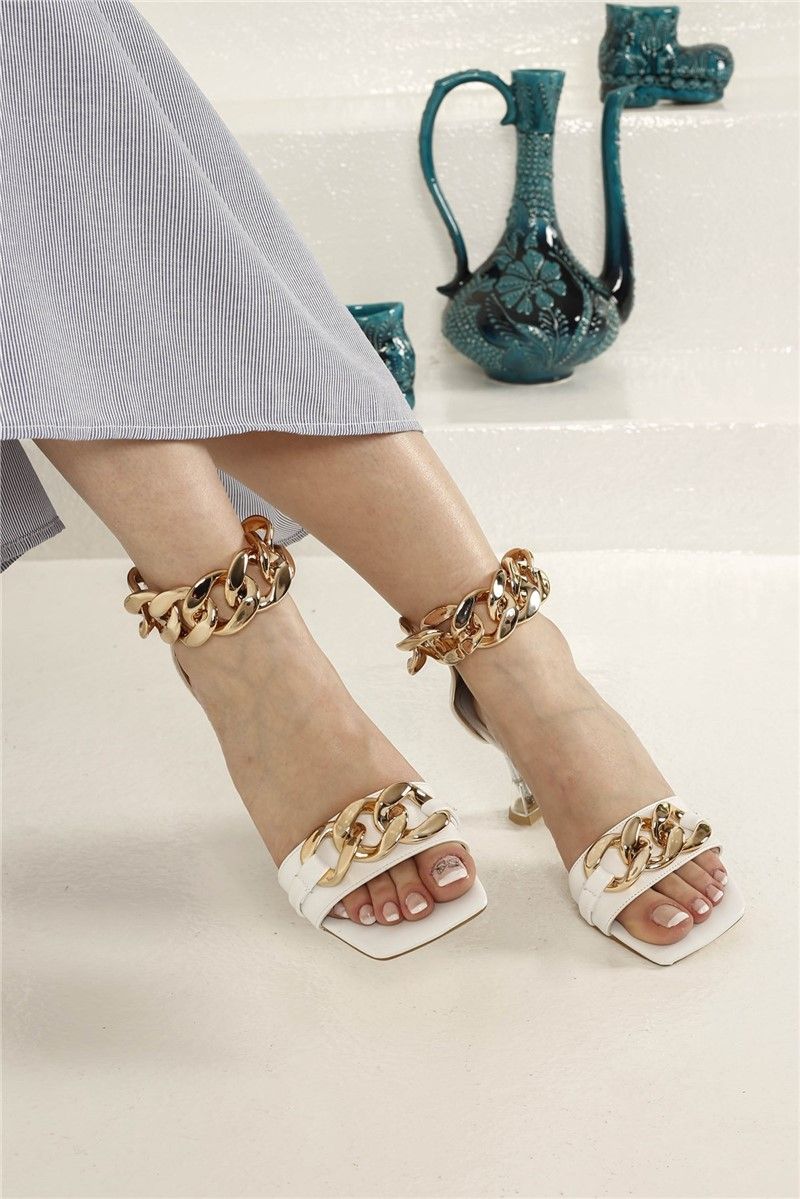 Women's sandals with metal elements - White #327450