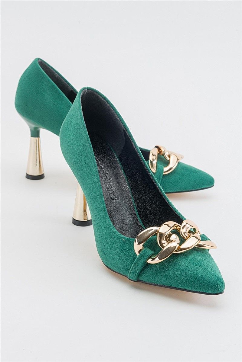 Women's Suede Heeled Shoes - Green #371282