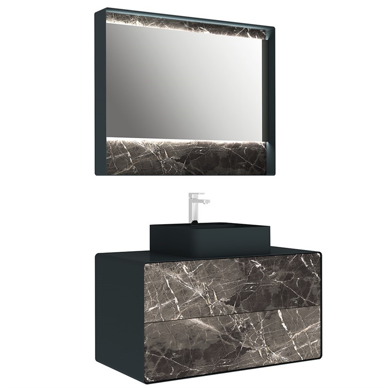 Kale Edge Luxury Ormar set za umivaonik i ogledalo 100 cm - antracit-moka biser #349845