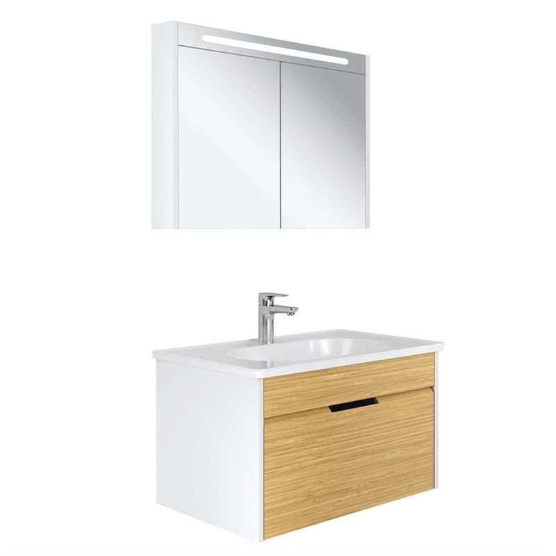 Kale Motion Bathroom Cabinet 80 cm - White-Oak #349875