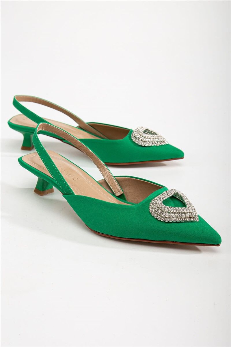 Women's shoes with decorative brooch - Green #367243