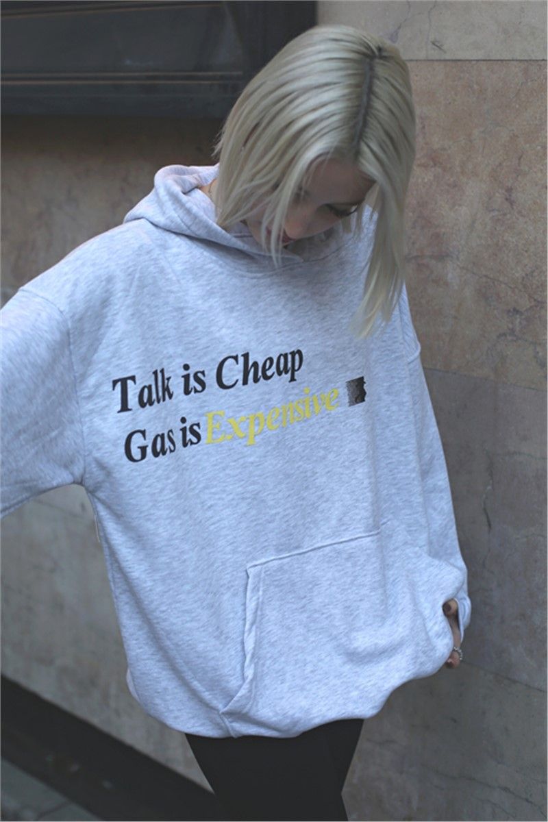 Women's Oversize Hooded Sweatshirt MG1573 - Gray Melange #362857