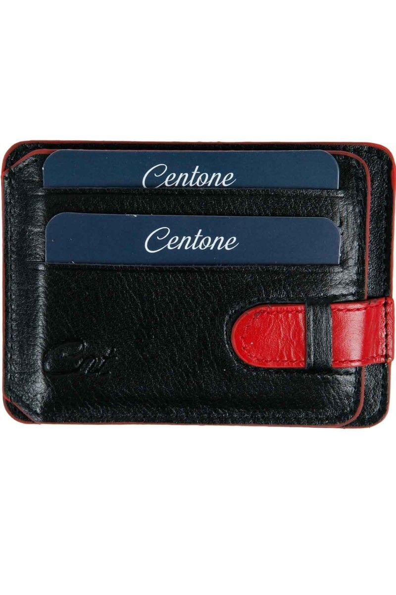 Leather card holder - Black / Red #269377