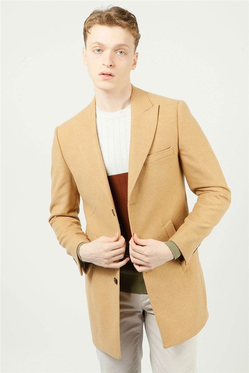 Men's coat with lapel collar - Beige #323762