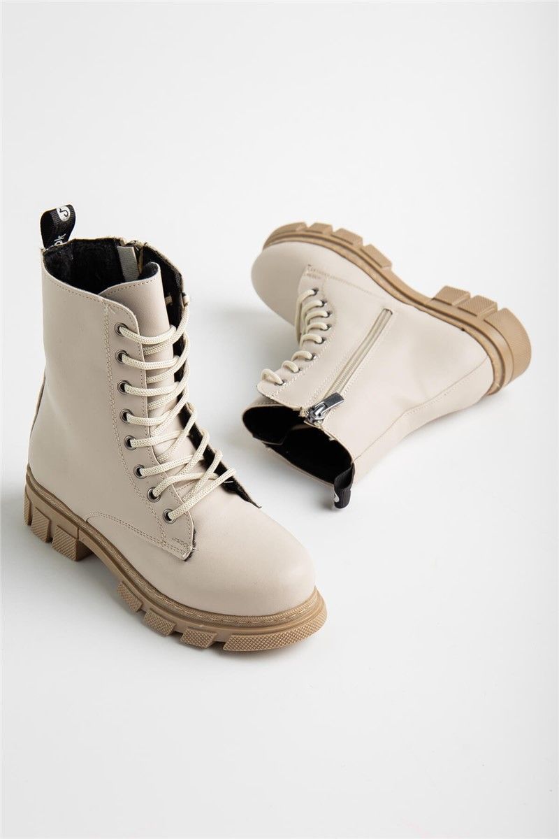 Children's boots with laces and anti-slip sole - Light beige #361970