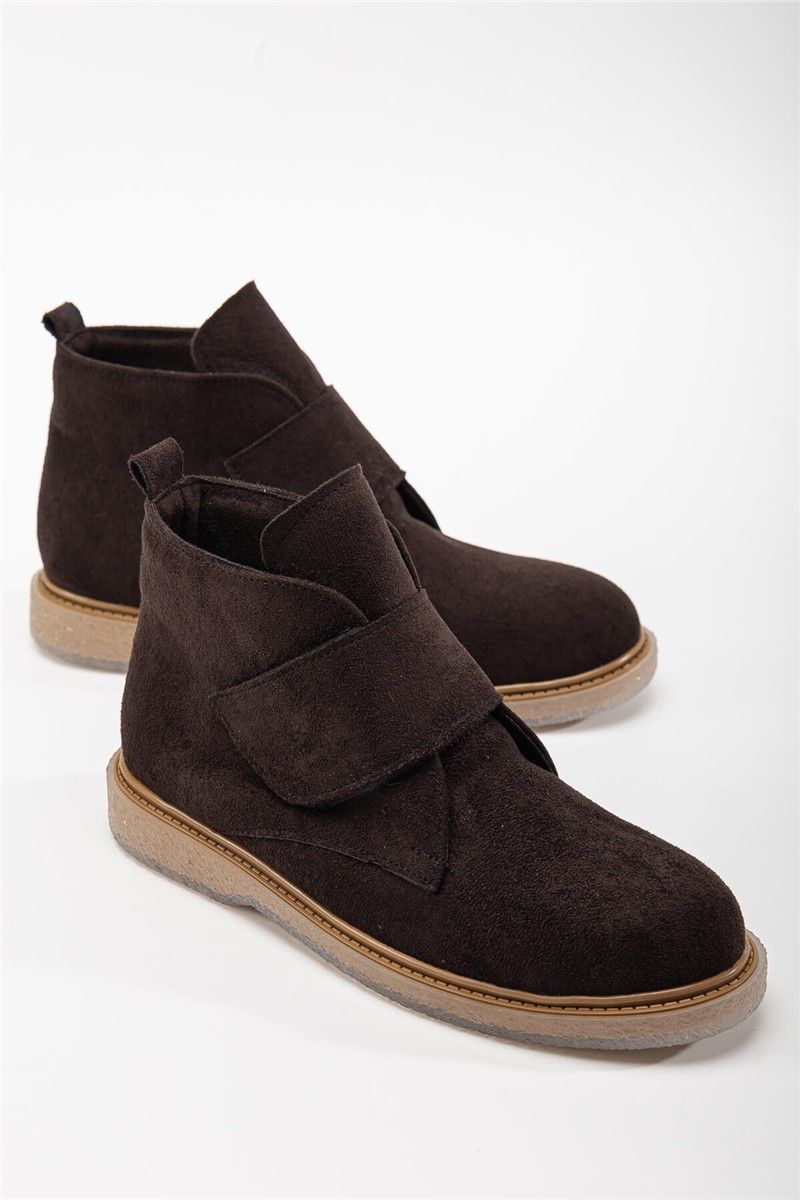 Women's Suede Velcro Ankle Boots - Dark Brown #364649