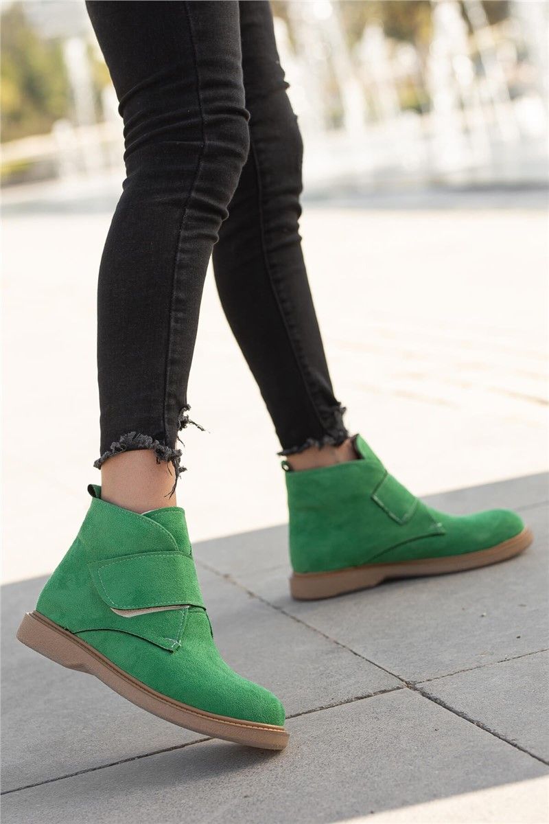 Women's Suede Velcro Boots - Green #363871