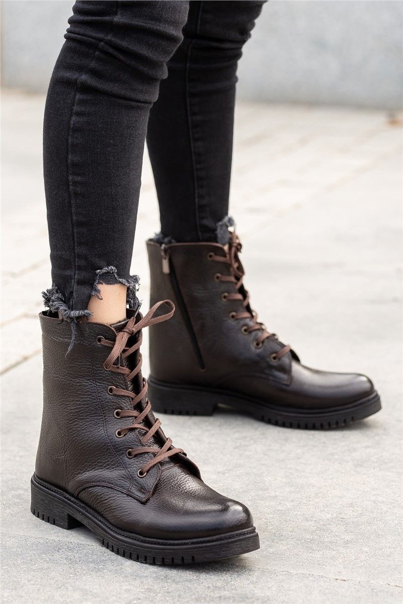 Women's Genuine Leather Boots - Dark Brown #362994