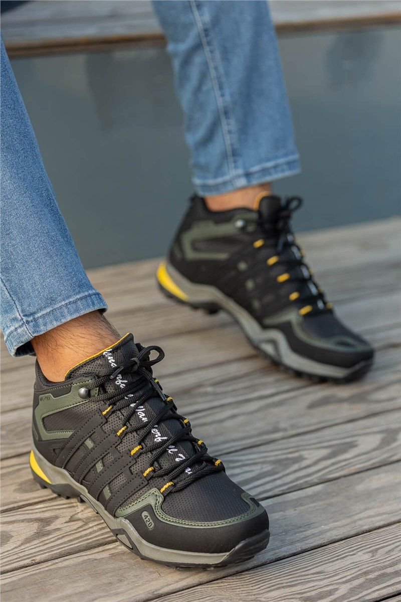 Men's Walking Shoes - Black with Khaki #358807