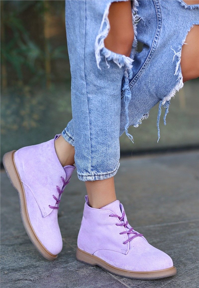 Women's Lace Up Suede Boots - Purple #366509