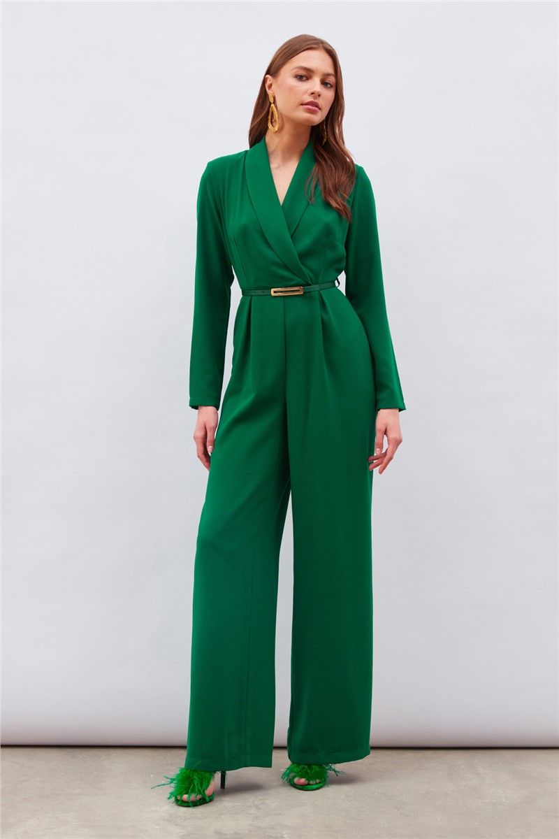 Women's Belted Jumpsuit - Dark Green #370405