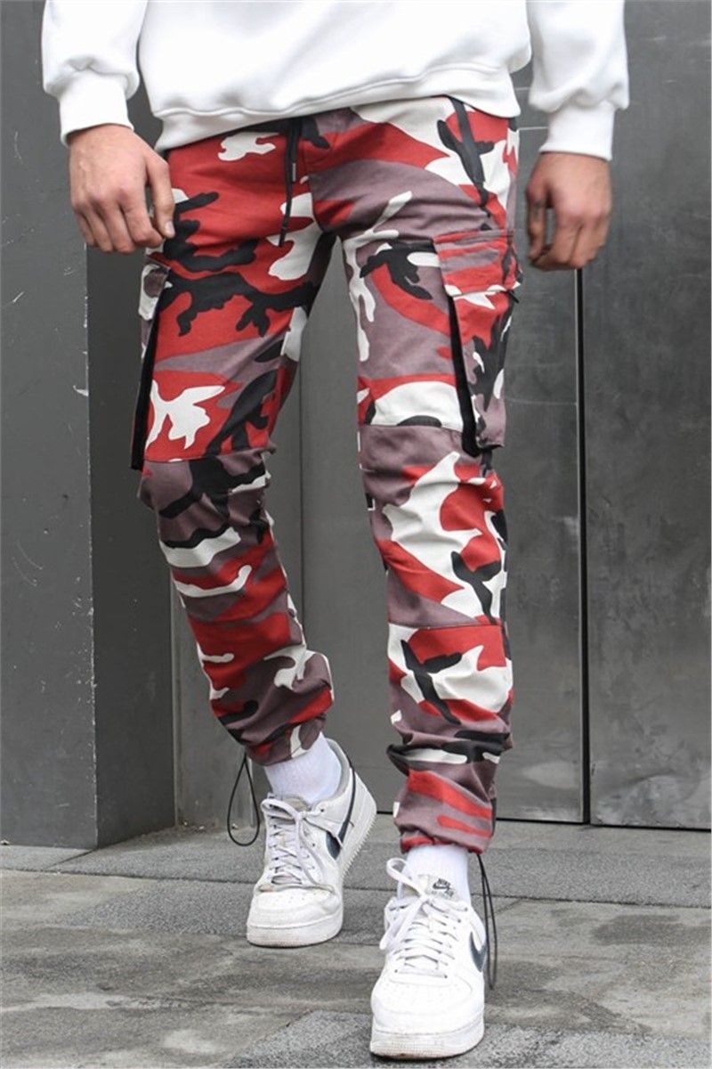 Pantaloni cargo da uomo con tasche esterne 5791 - Camouflage rosso #367199