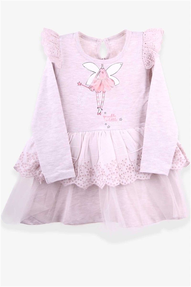 Long Sleeve Baby Dress - Beige Melange #379441
