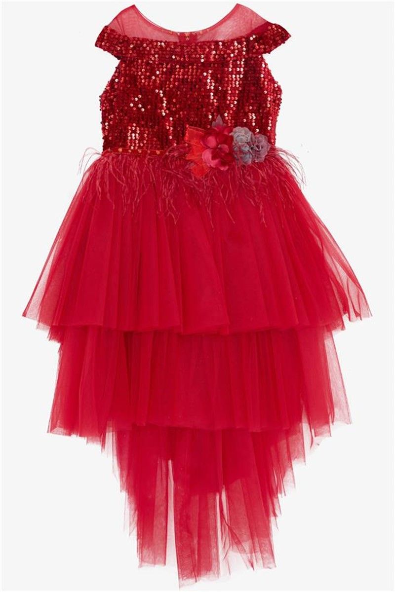 Children's formal dress with tulle - Red #383978