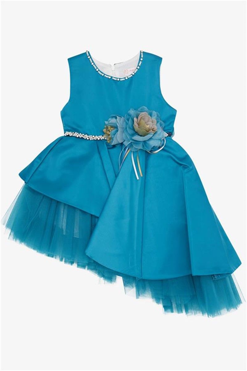 Rochie formala cu tul pentru copii - Albastru petrol #383974