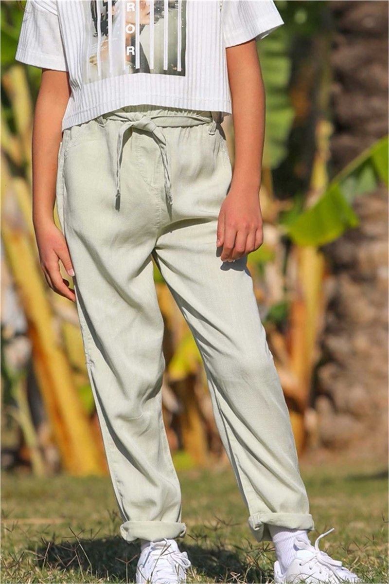 Children's linen pants for a girl - Light green #379494
