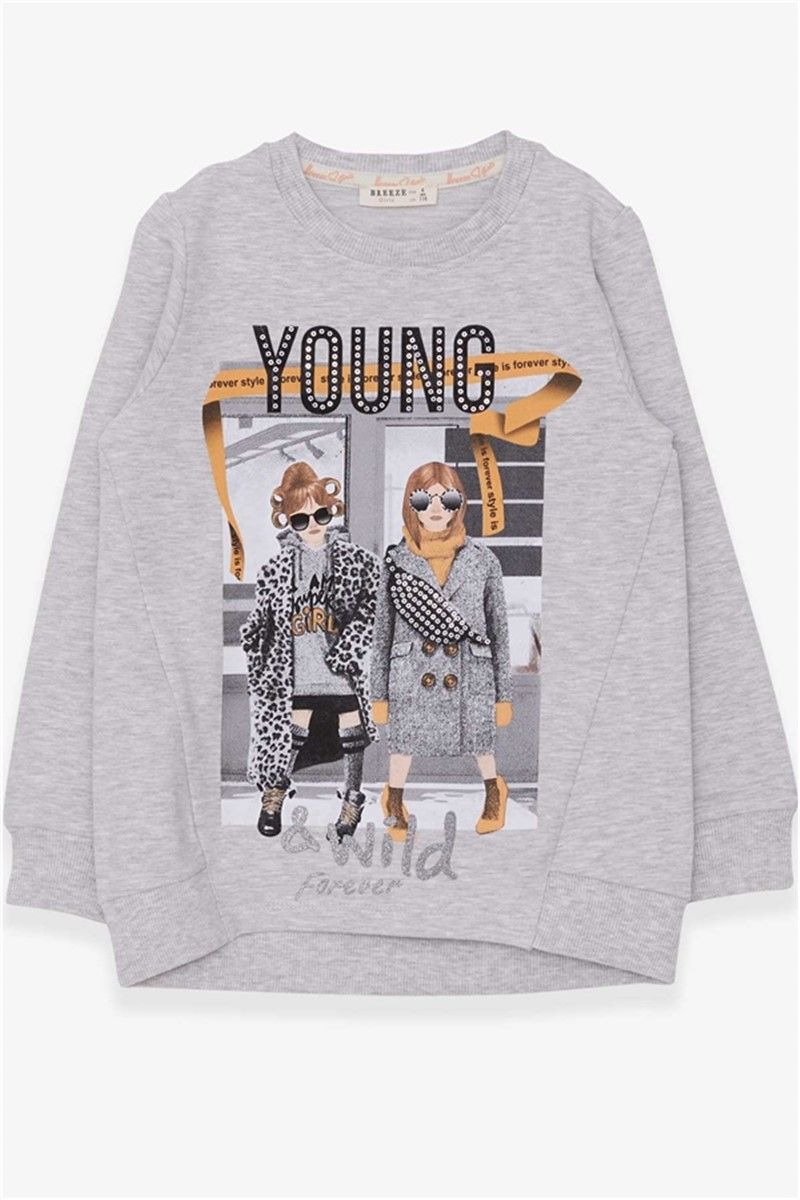Kids Sweatshirt for Girls - Light Gray Melange #379738